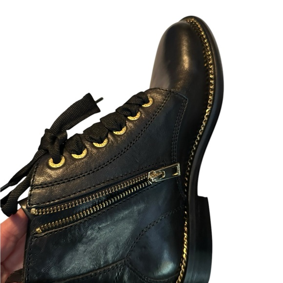NIB Zadig & Voltaire Laureen Chain Welt Leather Boot Noir w/ gold trim MSRP$498 - Picture 16 of 16